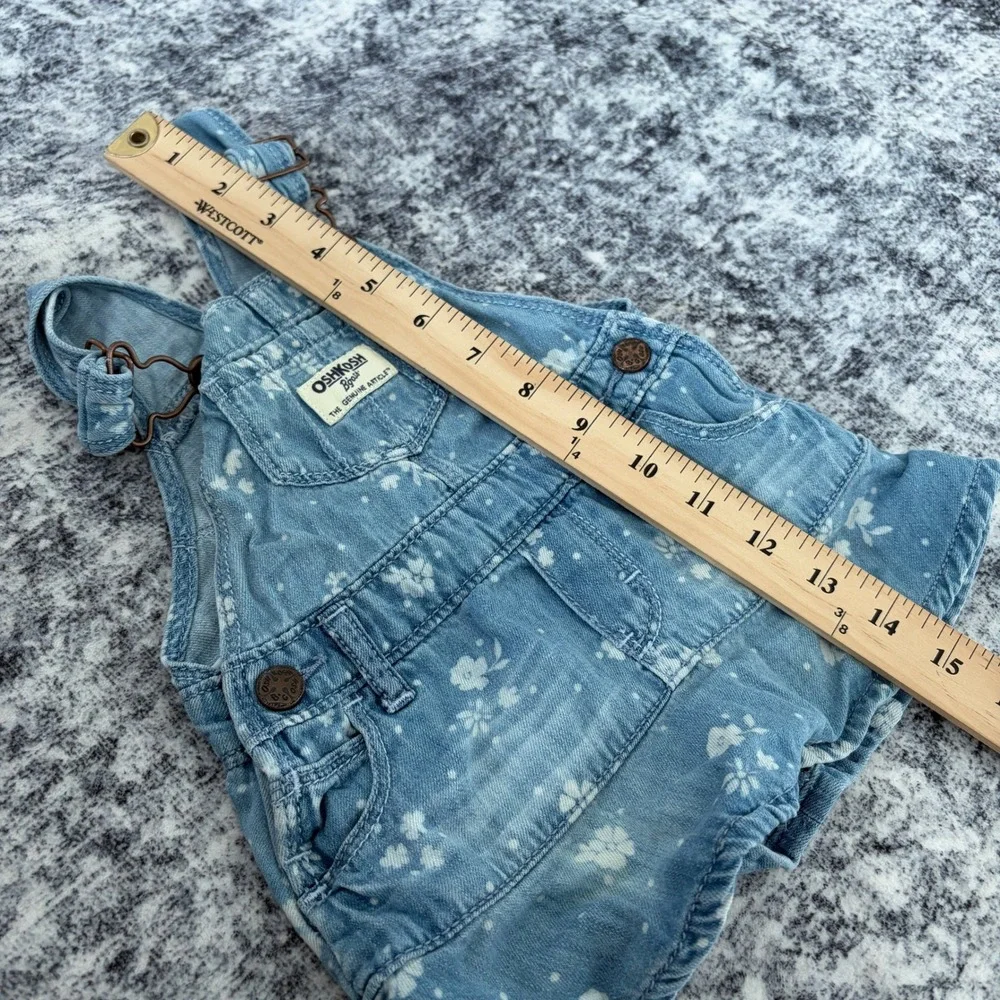 OshKosh B'gosh Floral Denim Overall Jumper Dress 9M Blue Baby Girls